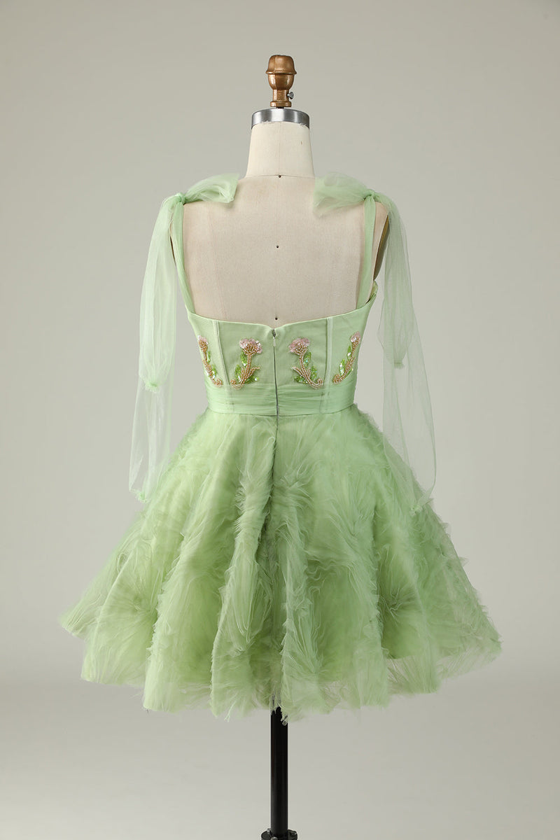 Załaduj obraz do przeglądarki galerii, Cienkich Ramiączkach Tiulowa Zielone Sukienki Na Impreze z Kwiaty