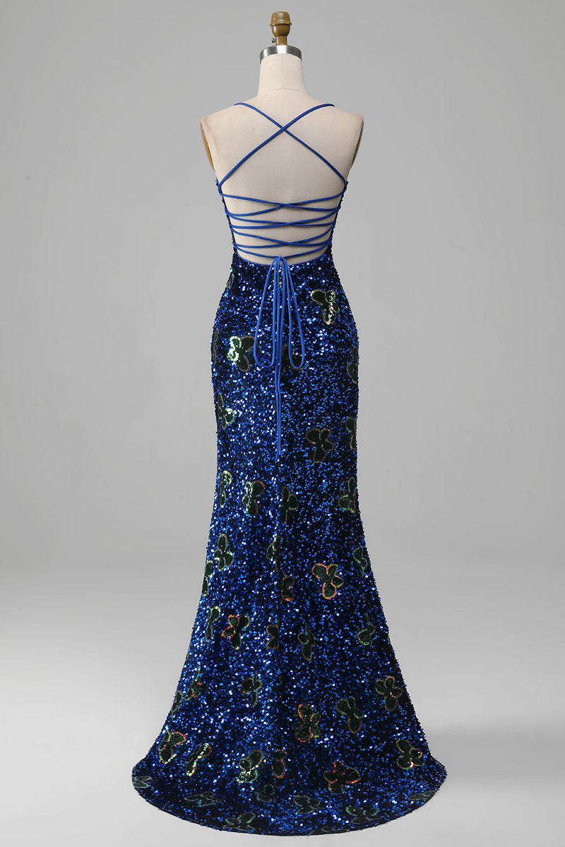 Załaduj obraz do przeglądarki galerii, Błyszcząca Coral Dekolt V Cekinowa Sukienka Syrena Na Studniówkę