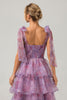 Załaduj obraz do przeglądarki galerii, Fioletowa Długa Sukienka Na Studniówkę z Falbanami w Kwiaty
