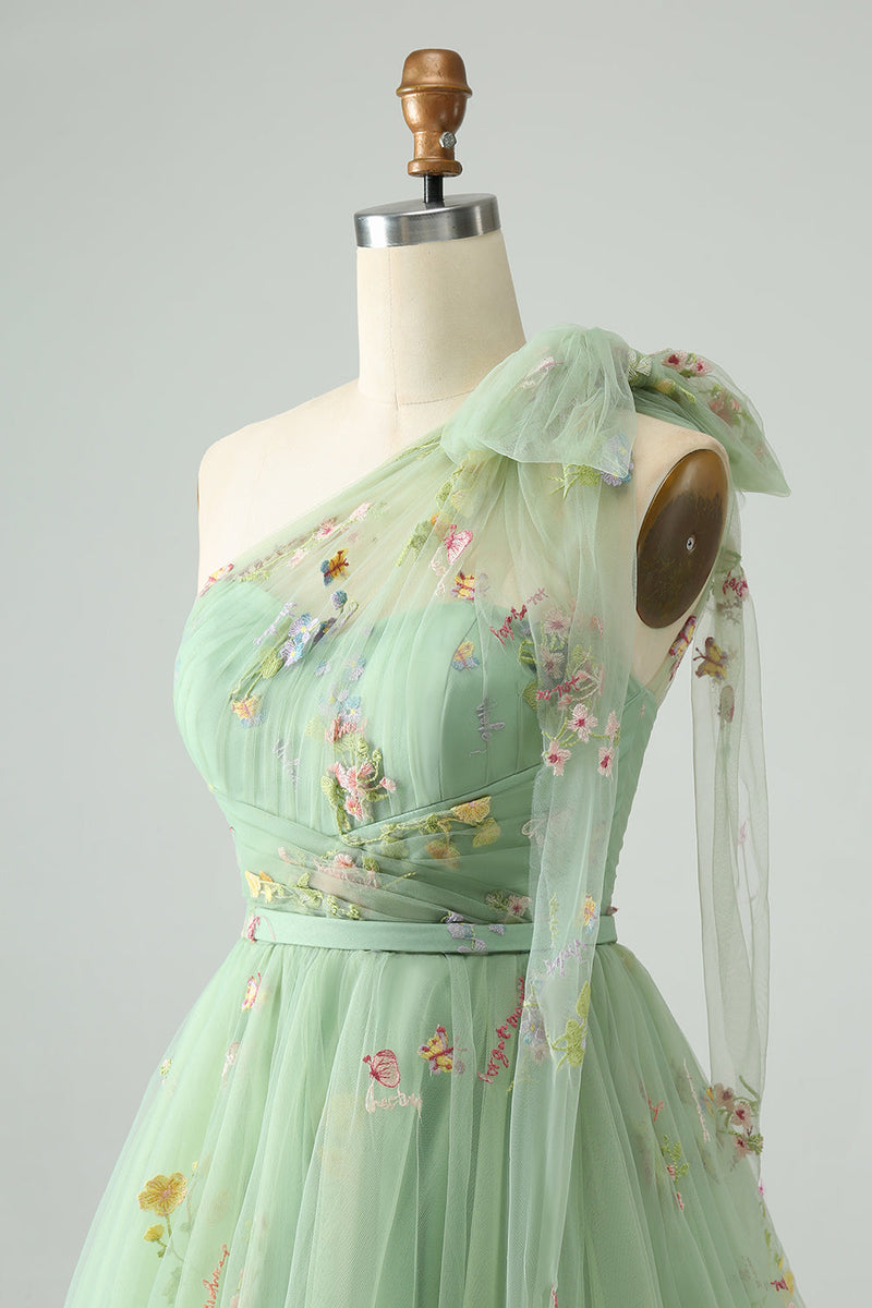 Załaduj obraz do przeglądarki galerii, Szaro-Niebieska Tiulowa Sukienki Koktajlowe Z Kwiatowym Haftem