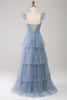 Załaduj obraz do przeglądarki galerii, Szary Niebieski Gorsetowa Bez Rękawów Sukienka Na Wesele z Rozcięciem