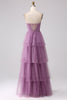 Załaduj obraz do przeglądarki galerii, Fioletowy Warstwowa Falbanami Sukienka Dla Swiadkowej Z Gorsetem