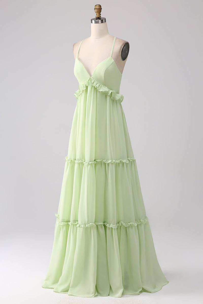 Załaduj obraz do przeglądarki galerii, Zielony Jasnozielona Sukienka Dla Swiadkowej Z Falbanami