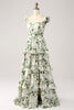Załaduj obraz do przeglądarki galerii, Zielona Kwiatowa Warstwowa Sukienki Na Wesele z Rozcięciem