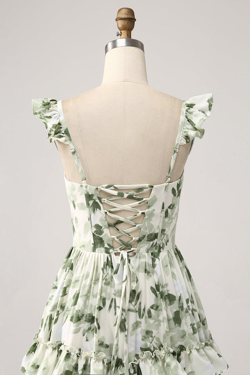 Załaduj obraz do przeglądarki galerii, Zielona Kwiatowa Warstwowa Sukienki Na Wesele z Rozcięciem