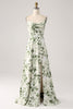 Załaduj obraz do przeglądarki galerii, Zielony Kwiatowy Cienkich Ramiączkach Sukienki Na Wesele z Falbanami