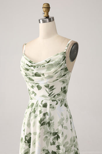 Zielony Kwiatowy Cienkich Ramiączkach Sukienki Na Wesele z Falbanami