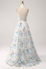 Załaduj obraz do przeglądarki galerii, Niebieski Sukienka Gorsetowe W Kwiaty Na Studniówkę Z Rozcięciem