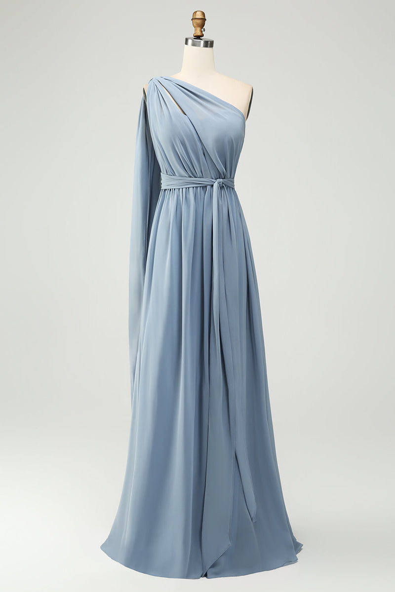 Załaduj obraz do przeglądarki galerii, Zamienny Szaroniebieski Szyfon Długa Sukienka Na Wesele