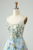 Załaduj obraz do przeglądarki galerii, Elegancka Niebieska Kwiat Gorsetowa Sznurowany Tył Sukienki Koktajlowe