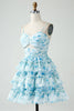 Załaduj obraz do przeglądarki galerii, Warstwowa Niebieska Cienkich Ramiączkach Sukienka Na Studniówkę Krótka