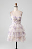 Załaduj obraz do przeglądarki galerii, Lavender Kwiat Cienkich Ramiączkach Sukienka Koktajlowe Z Falbanami