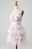 Załaduj obraz do przeglądarki galerii, Lavender Kwiat Cienkich Ramiączkach Sukienka Koktajlowe Z Falbanami