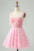 Załaduj obraz do przeglądarki galerii, Śliczna Różowa Cienkich Ramiączkach Sukienki Koktajlowe Z Kwiatami 3d