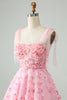 Załaduj obraz do przeglądarki galerii, Śliczna Różowa Cienkich Ramiączkach Sukienki Koktajlowe Z Kwiatami 3d