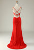 Załaduj obraz do przeglądarki galerii, Plus Size Syrena Czerwona Sukienki Wieczorowe z Dzielonym Przodem