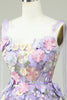 Załaduj obraz do przeglądarki galerii, Niebieski Gorsetowa Krótkie Sukienki Koktajlowe z Kwiatami 3D