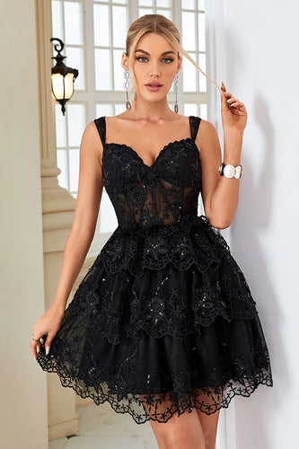 Czarna Sukienki Koktajlowe z Gorsetem