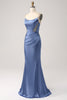 Załaduj obraz do przeglądarki galerii, Szary Niebieski Cienkich Ramiączkach Sukienka Syrenka Na Wesele