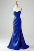 Załaduj obraz do przeglądarki galerii, Królewska Niebieska Gorsetowa Długa Sukienka Syrenka Na Studniówkę Z Rozcięciem