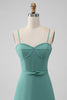 Załaduj obraz do przeglądarki galerii, Szaro-zielone Cienkich Ramiączkach Sukienka Na Wesele z Falbankami