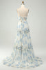 Załaduj obraz do przeglądarki galerii, Biały Niebieski Kwiat Długa Sukienki Na Wesele Z Falbankami