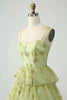 Załaduj obraz do przeglądarki galerii, Zielony Kwiat Cienkich Ramiączkach Długa Sukienka Na Studniówkę Z Falbankami