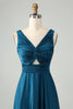 Załaduj obraz do przeglądarki galerii, Atrament Niebieski Dekolt V Dziurka Sukienki Na Wesele w Kształcie Litery A