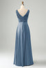 Załaduj obraz do przeglądarki galerii, Atrament Niebieski Dekolt V Dziurka Sukienki Na Wesele w Kształcie Litery A
