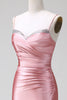 Załaduj obraz do przeglądarki galerii, Różowa syrenka na ramiączkach Spaghetti Satynowa sukienka na studniówkę z rozcięciem