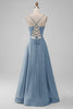 Załaduj obraz do przeglądarki galerii, Prosta Zakurzony Błękit Satynowa Sukienka Na Wesele W Kształcie Litery A z Sznurowany Tył