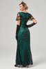 Załaduj obraz do przeglądarki galerii, Zielona Długa Sukienka Retro Lata 20 z Zestawem Akcesoria Lata 20