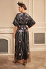 Załaduj obraz do przeglądarki galerii, Błyszcząca Czarny Cekiny Sukienka Lata 20 z Zestawem Akcesoria z Frędzlami