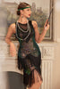 Załaduj obraz do przeglądarki galerii, Błyszcząca Czarny Zielony Cekiny Sukienka Lata 20 z Frędzlami z Zestawem Akcesoria