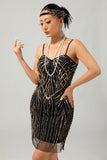 złota cekinowa sukienka bodycon 1920s z 5-częściowym zestawem akcesoriów