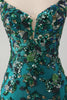 Załaduj obraz do przeglądarki galerii, Błyszcząca ciemnozielona sukienka z cekinami z koralikami Bodycon Homecoming z koronkowym tyłem