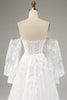 Załaduj obraz do przeglądarki galerii, Biała Tiulowa Suknia Ślubna Z Długimi Rękawami Z Aplikacjami