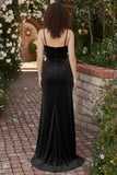 Bordowa Mermaid Velvet Gorset Spaghetti Straps Long Holiday Dress z rozcięciem