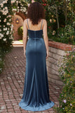 Bordowa Mermaid Velvet Gorset Spaghetti Straps Long Holiday Dress z rozcięciem