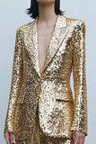 Błyszczące złote 2-częściowe damskie garnitury balowe z klapami w kształcie szczytu