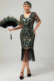 Flapper bordowa cekinowa sukienka bodycon z frędzlami z 1920 roku