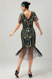 Flapper bordowa cekinowa sukienka bodycon z frędzlami z 1920 roku