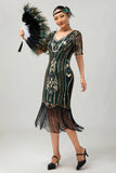 Flapper bordowa cekinowa sukienka bodycon z frędzlami z 1920 roku