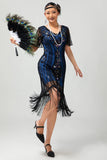 Flapper bordowa cekinowa sukienka bodycon z frędzlami z 1920 roku