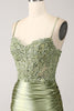Załaduj obraz do przeglądarki galerii, Armia Zielona Błyszcząca Cekinowa Długa Sukienka Na Studniówkę Z Rozcięciem