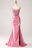Załaduj obraz do przeglądarki galerii, Błyszcząca Różowa Gorsetowe Cekinowa Sukienki Na Studniówke Z Rozcięciem