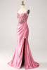 Załaduj obraz do przeglądarki galerii, Błyszcząca Różowa Gorsetowe Cekinowa Sukienki Na Studniówke Z Rozcięciem