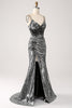 Załaduj obraz do przeglądarki galerii, Czarna Błyszcząca Gorsetowa Sukienki Na Studniówke z Rozcięciem