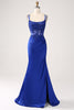 Załaduj obraz do przeglądarki galerii, Błyszcząca Królewski Niebieski Gorsetowa Sukienka Na Studniówkę Z Rozcięciem