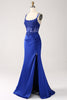 Załaduj obraz do przeglądarki galerii, Błyszcząca Królewski Niebieski Gorsetowa Sukienka Na Studniówkę Z Rozcięciem